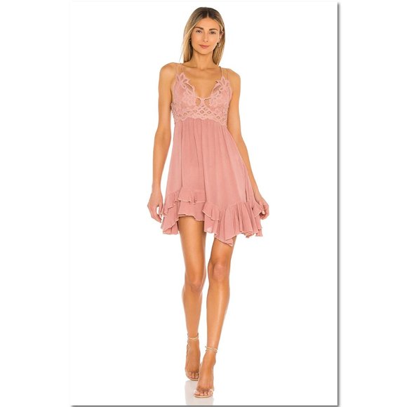 Adella Bralette Slip Dress Rose Small Lace Ruffles Mini NWT Free People - Picture 2 of 12